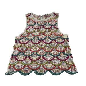 Sundance Womens XS Sleeveless Colorful Scalloped Blouse Knit Top Fun Summer